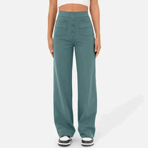 High-waisted Elastic Casual Straight Leg Pants