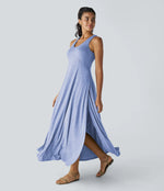 U Neck Backless Split Flowy Maxi Casual Tank Dress