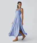 U Neck Backless Split Flowy Maxi Casual Tank Dress