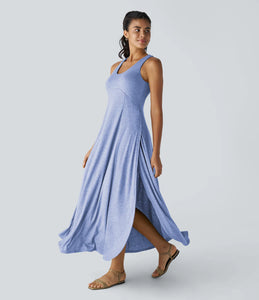 U Neck Backless Split Flowy Maxi Casual Tank Dress