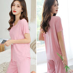 SOFT COMFORTABLE ICE COTTON SHORT SLEEVE T-SHIRT TWO PIECE SET LOOSE WIDE-LEG PANTS