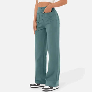 High-waisted Elastic Casual Straight Leg Pants