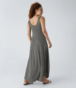 U Neck Backless Split Flowy Maxi Casual Tank Dress