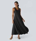 U Neck Backless Split Flowy Maxi Casual Tank Dress