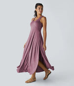 U Neck Backless Split Flowy Maxi Casual Tank Dress