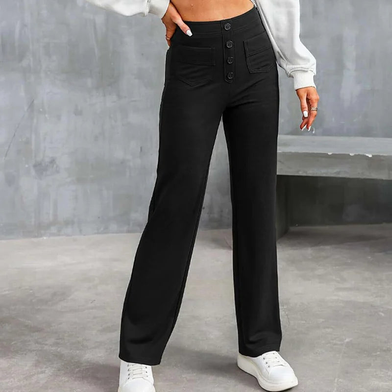 High-waisted Elastic Casual Straight Leg Pants