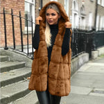 Hooded Jacket Faux Fur Ladies Vest Cardigan