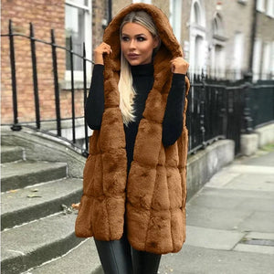 Hooded Jacket Faux Fur Ladies Vest Cardigan