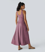 U Neck Backless Split Flowy Maxi Casual Tank Dress