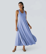 U Neck Backless Split Flowy Maxi Casual Tank Dress
