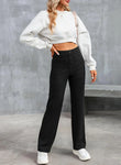 High-waisted Elastic Casual Straight Leg Pants