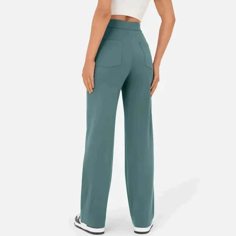 High-waisted Elastic Casual Straight Leg Pants