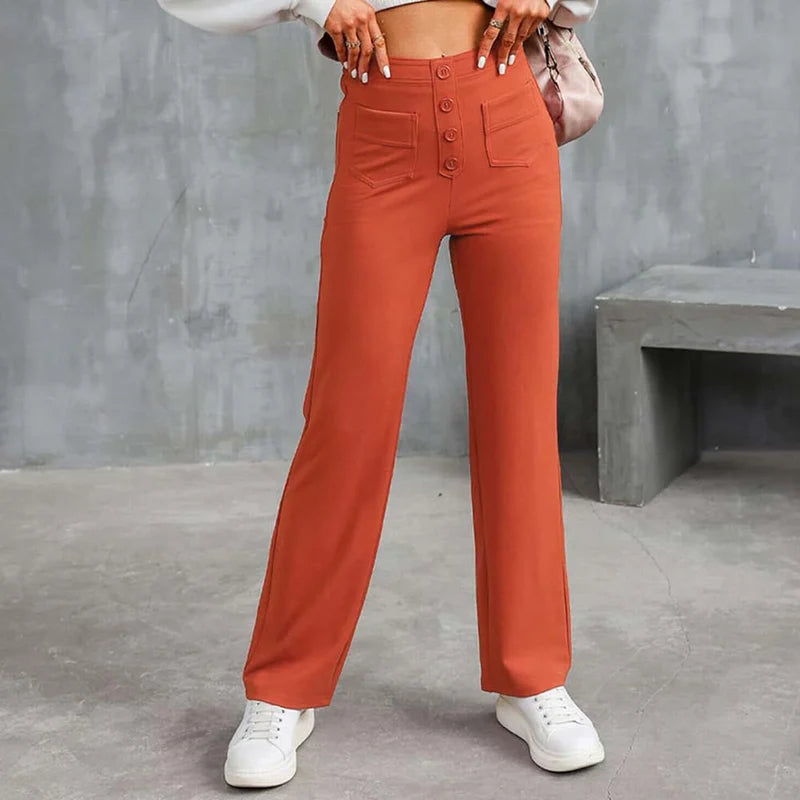 High-waisted Elastic Casual Straight Leg Pants