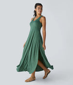 U Neck Backless Split Flowy Maxi Casual Tank Dress