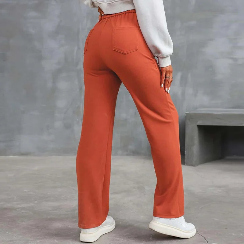 High-waisted Elastic Casual Straight Leg Pants