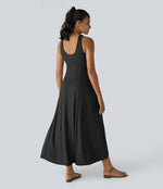 U Neck Backless Split Flowy Maxi Casual Tank Dress