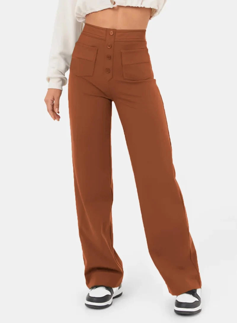 High-waisted Elastic Casual Straight Leg Pants