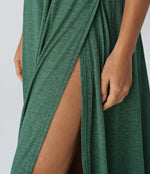 U Neck Backless Split Flowy Maxi Casual Tank Dress