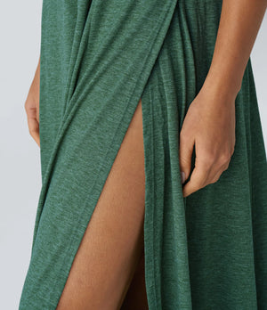 U Neck Backless Split Flowy Maxi Casual Tank Dress