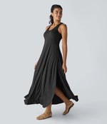 U Neck Backless Split Flowy Maxi Casual Tank Dress