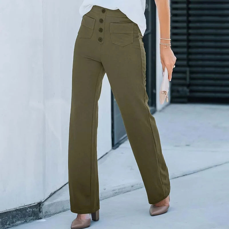 High-waisted Elastic Casual Straight Leg Pants