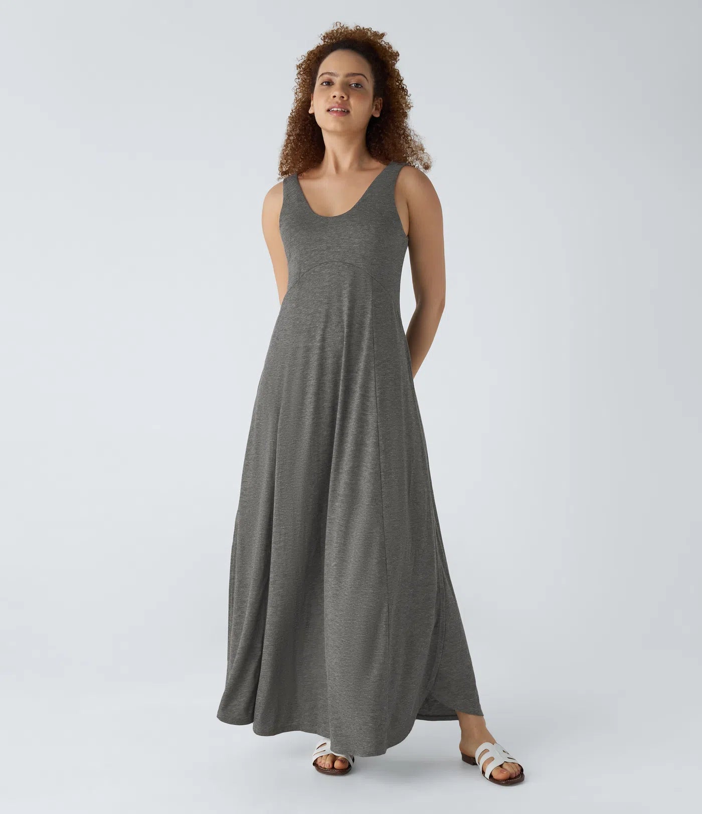 U Neck Backless Split Flowy Maxi Casual Tank Dress