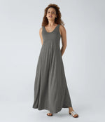 U Neck Backless Split Flowy Maxi Casual Tank Dress