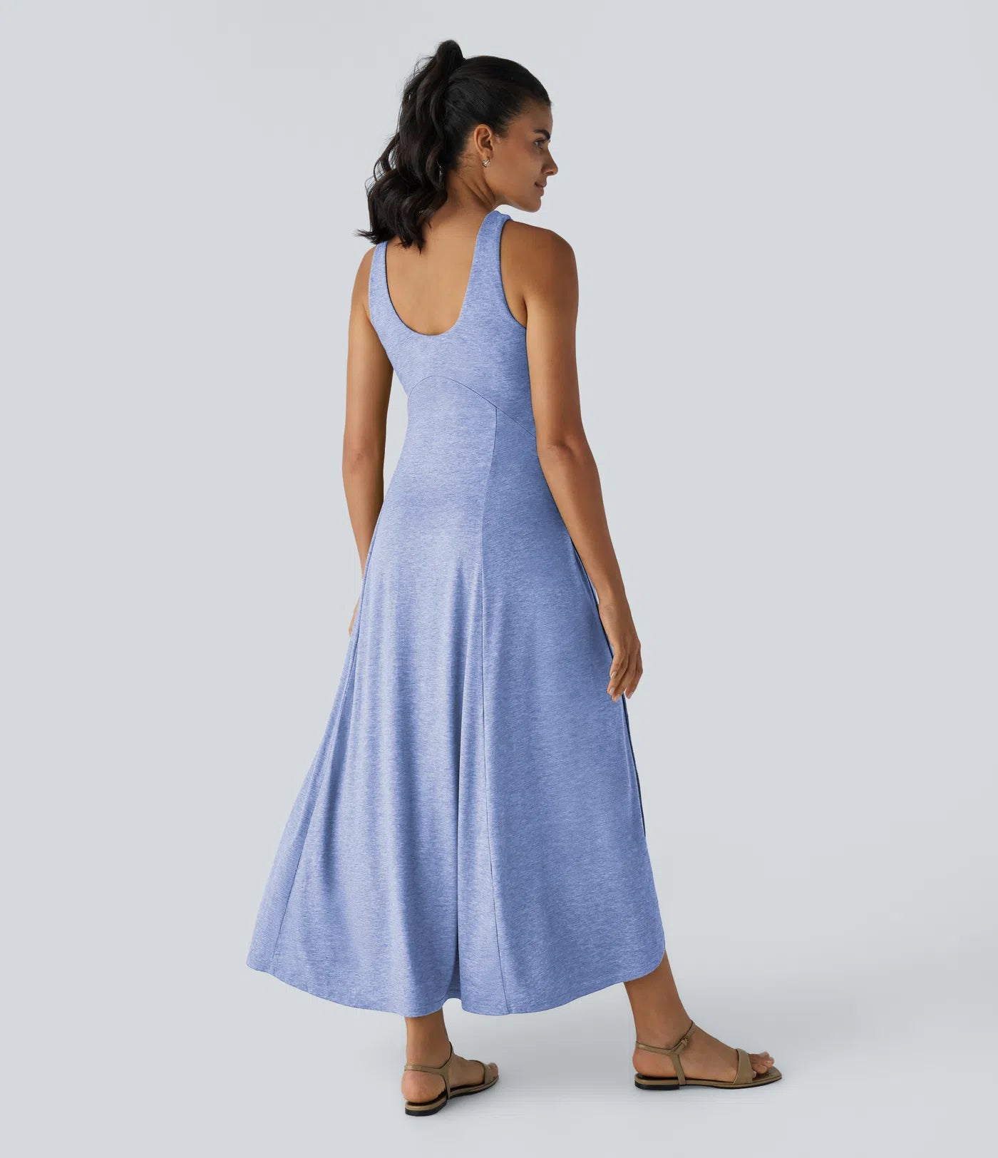 U Neck Backless Split Flowy Maxi Casual Tank Dress