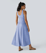 U Neck Backless Split Flowy Maxi Casual Tank Dress