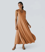 U Neck Backless Split Flowy Maxi Casual Tank Dress