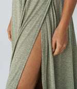 U Neck Backless Split Flowy Maxi Casual Tank Dress