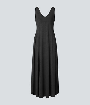 U Neck Backless Split Flowy Maxi Casual Tank Dress