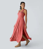 U Neck Backless Split Flowy Maxi Casual Tank Dress
