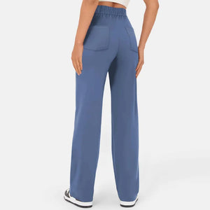 High-waisted Elastic Casual Straight Leg Pants