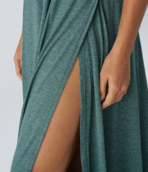 U Neck Backless Split Flowy Maxi Casual Tank Dress