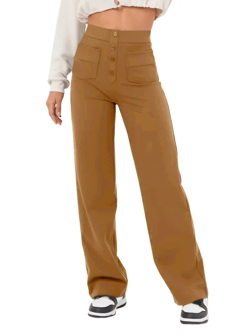 High-waisted Elastic Casual Straight Leg Pants