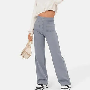 High-waisted Elastic Casual Straight Leg Pants