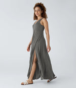 U Neck Backless Split Flowy Maxi Casual Tank Dress