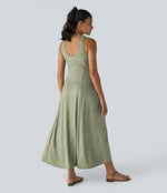 U Neck Backless Split Flowy Maxi Casual Tank Dress
