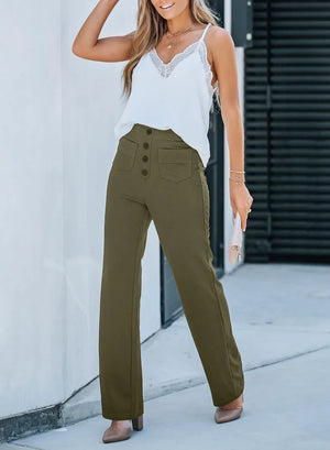 High-waisted Elastic Casual Straight Leg Pants