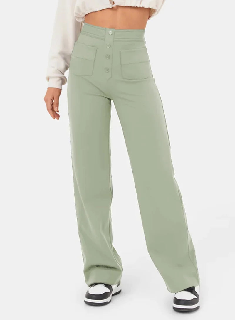 High-waisted Elastic Casual Straight Leg Pants