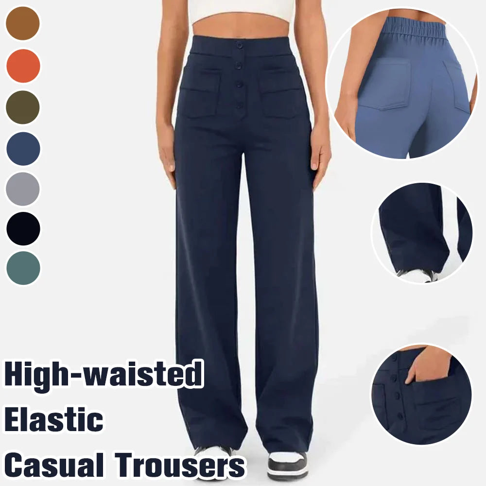 High-waisted Elastic Casual Straight Leg Pants