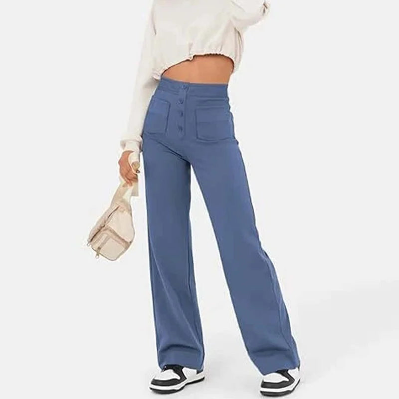 High-waisted Elastic Casual Straight Leg Pants