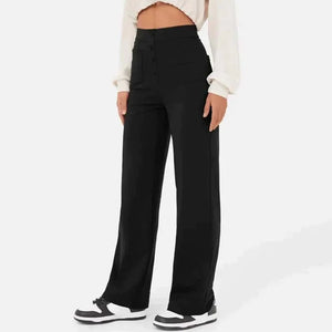 High-waisted Elastic Casual Straight Leg Pants