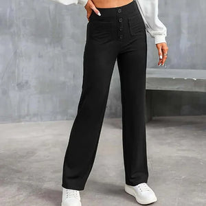 High-waisted Elastic Casual Straight Leg Pants