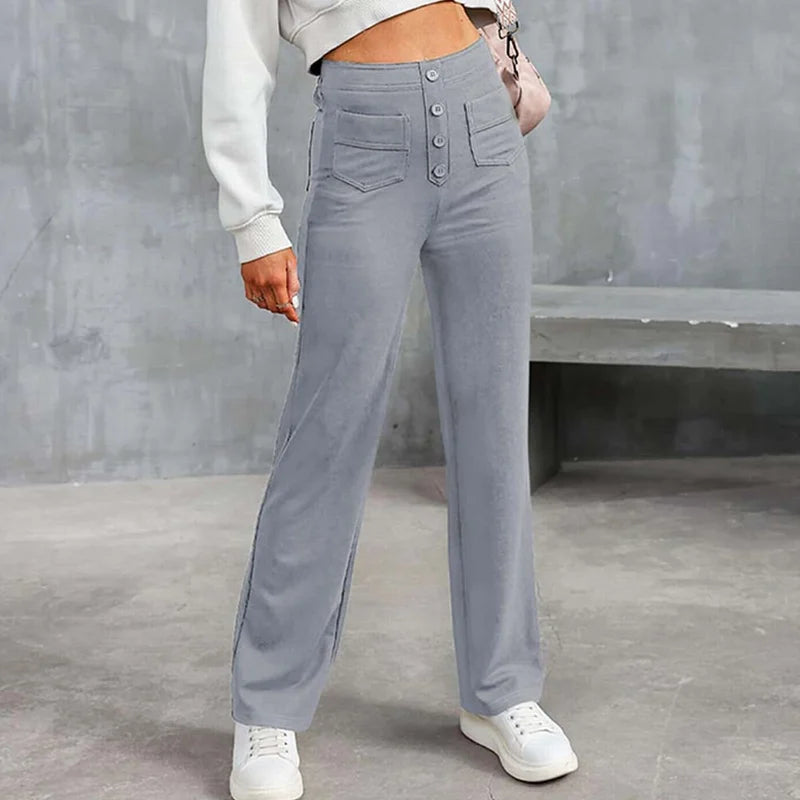 High-waisted Elastic Casual Straight Leg Pants