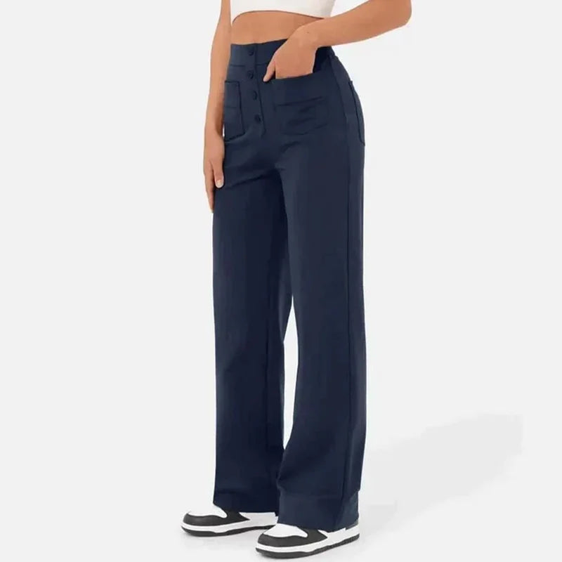 High-waisted Elastic Casual Straight Leg Pants