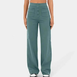 High-waisted Elastic Casual Straight Leg Pants